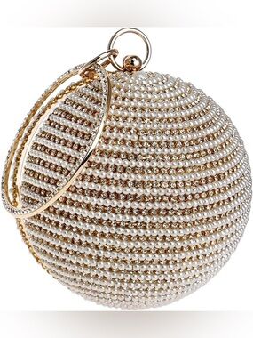 NWT Pearl Clutch Purse Sparkling Bling Swarovski Crystal Rhinestone Bag +Gift